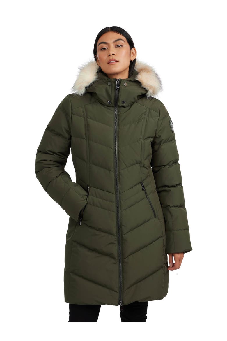January Down Chevron Puffer with Detachable Hood Fur, Main, color, Military/Crystal