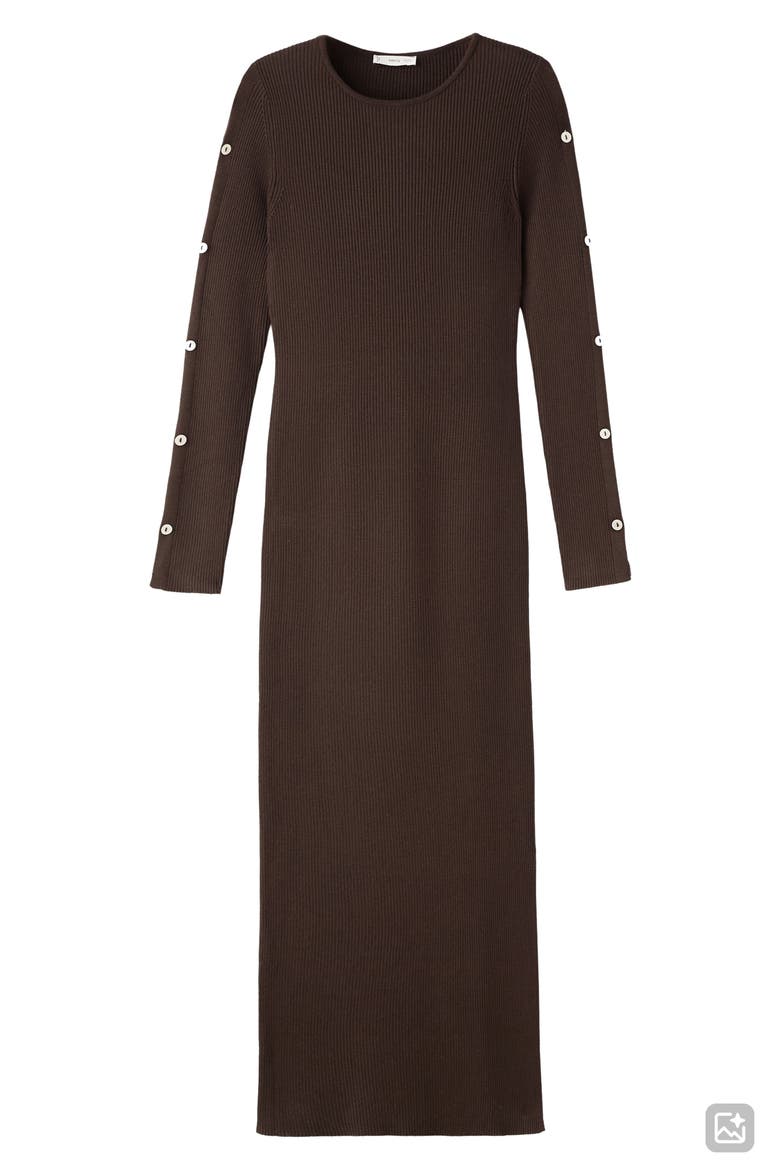 Button Trim Long Sleeve Sweater Dress, Alternate, color, BROWN