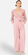 Yumi Sash Waist Floral Applique Wrap Jumpsuit