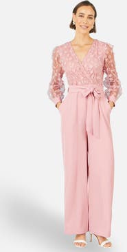 Yumi Sash Waist Floral Applique Wrap Jumpsuit