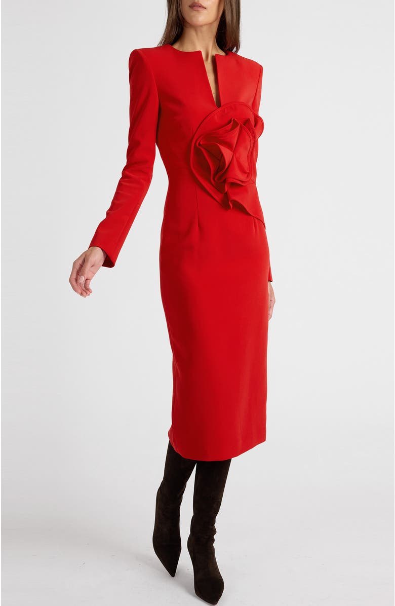 Santorelli Maya Long Sleeve Midi Dress in Stretch Crepe, Main, color, Scarlet