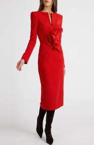 Santorelli Maya Long Sleeve Midi Dress in Stretch Crepe