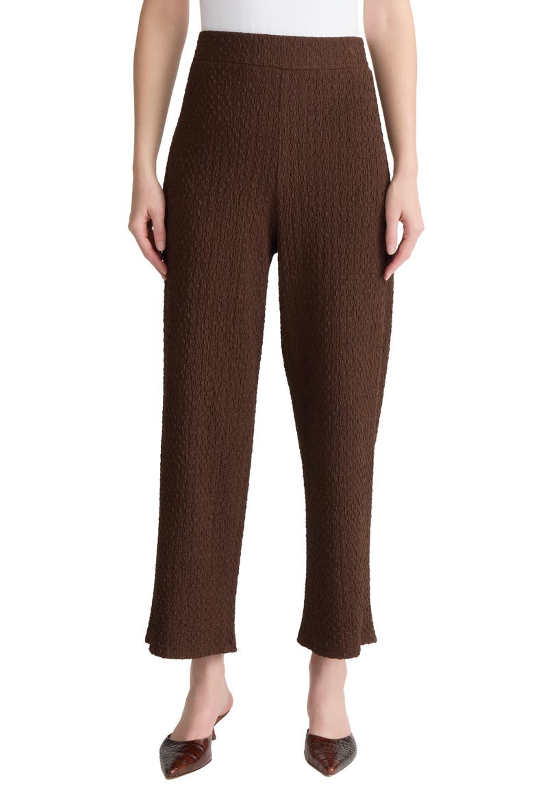 Puckered Wide Leg Pull-On Ankle Pants, Main, color, FUDGE