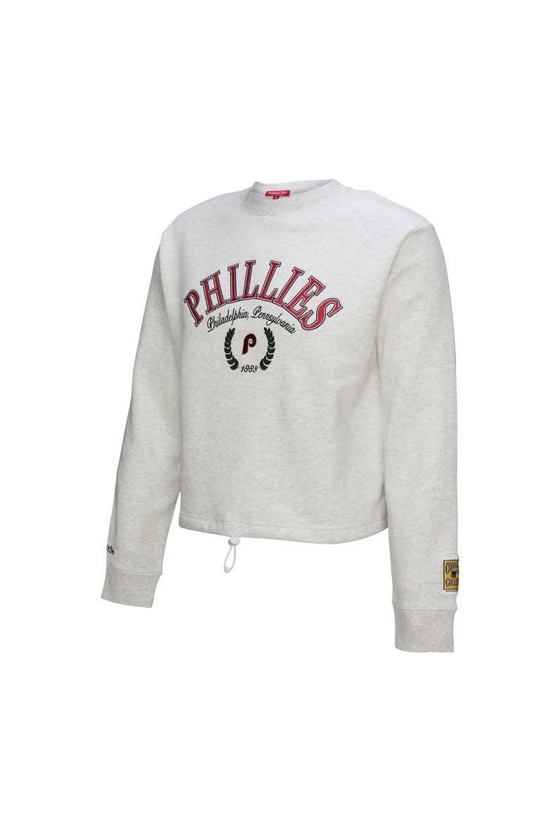 Women's Mitchell & Ness Heather Gray Philadelphia Phillies Cropped Toggle Pullover Sweatshirt, Alternate, color, Heather Gray