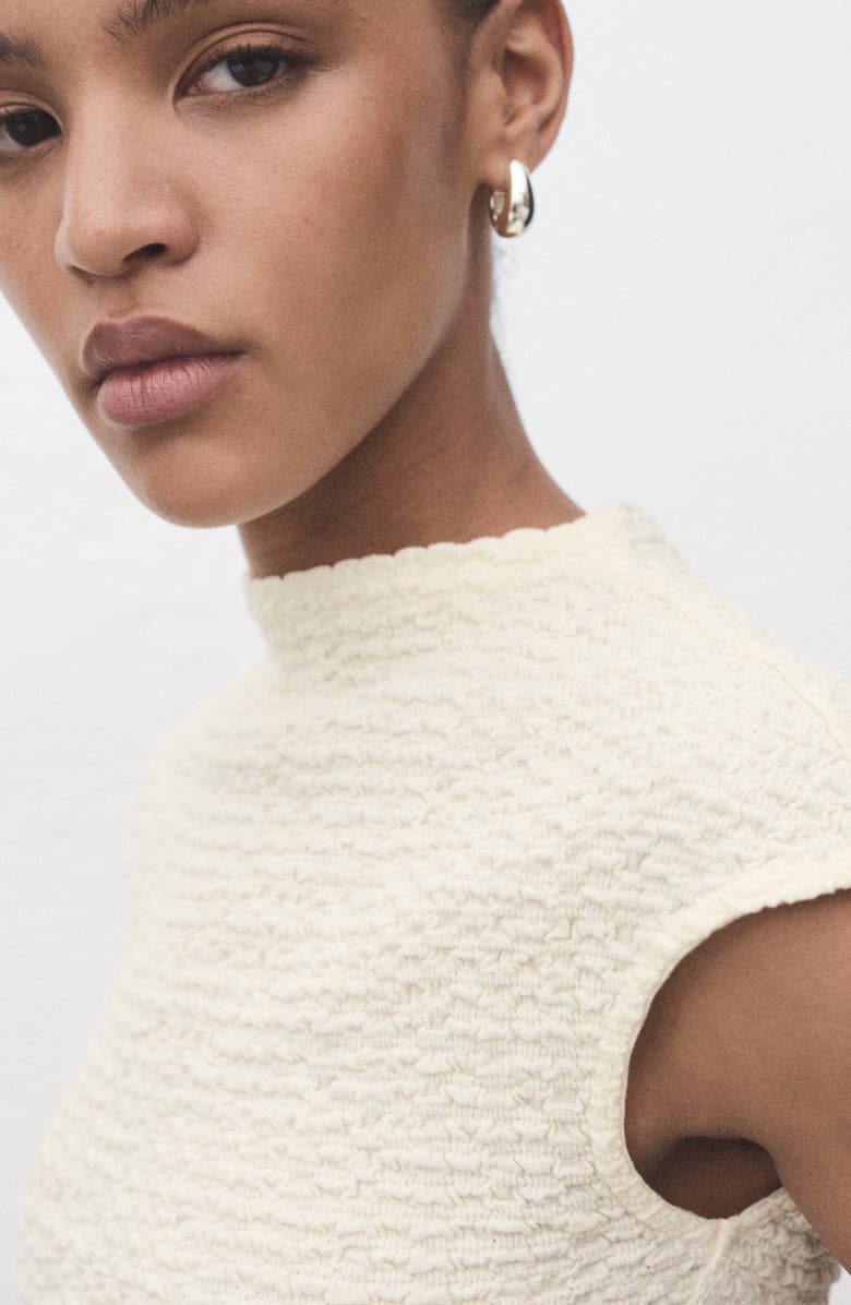 MANGO Textured Cotton Blend Top, Alternate, color, Off White