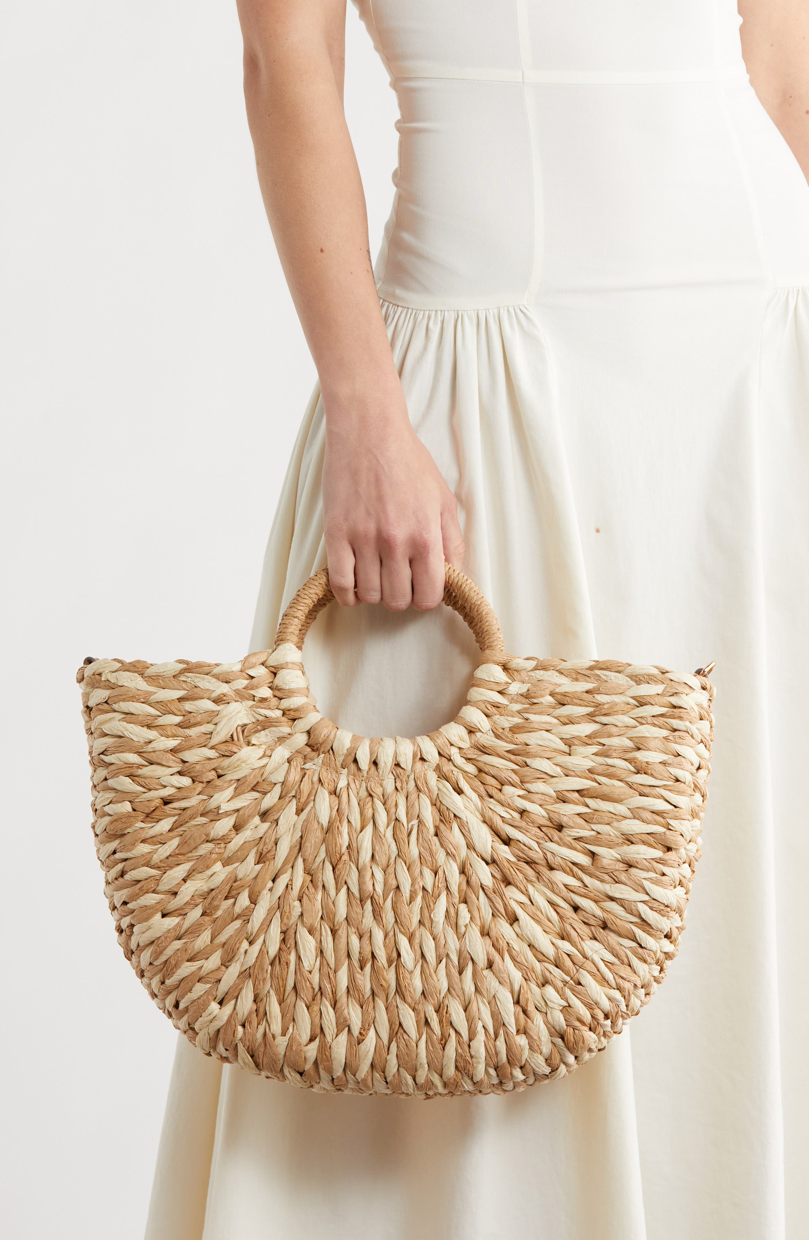 Collection XIIX Two-Tone Half Moon Straw Tote, Alternate, color, Natural