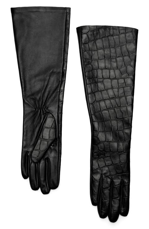 Selection Long Croc Embossed Leather Gloves