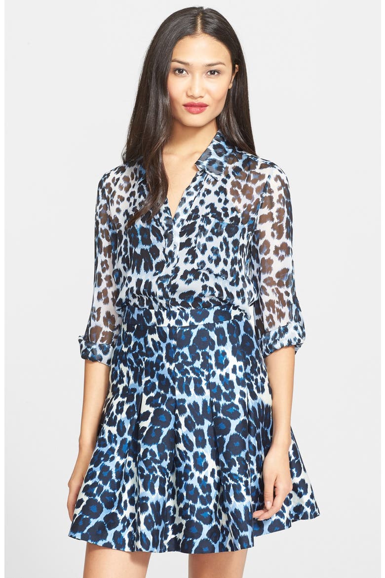 'Lorelei Two' Leopard Print Shirt, Main, color, SNOW CHEETAH LARGE BLUE