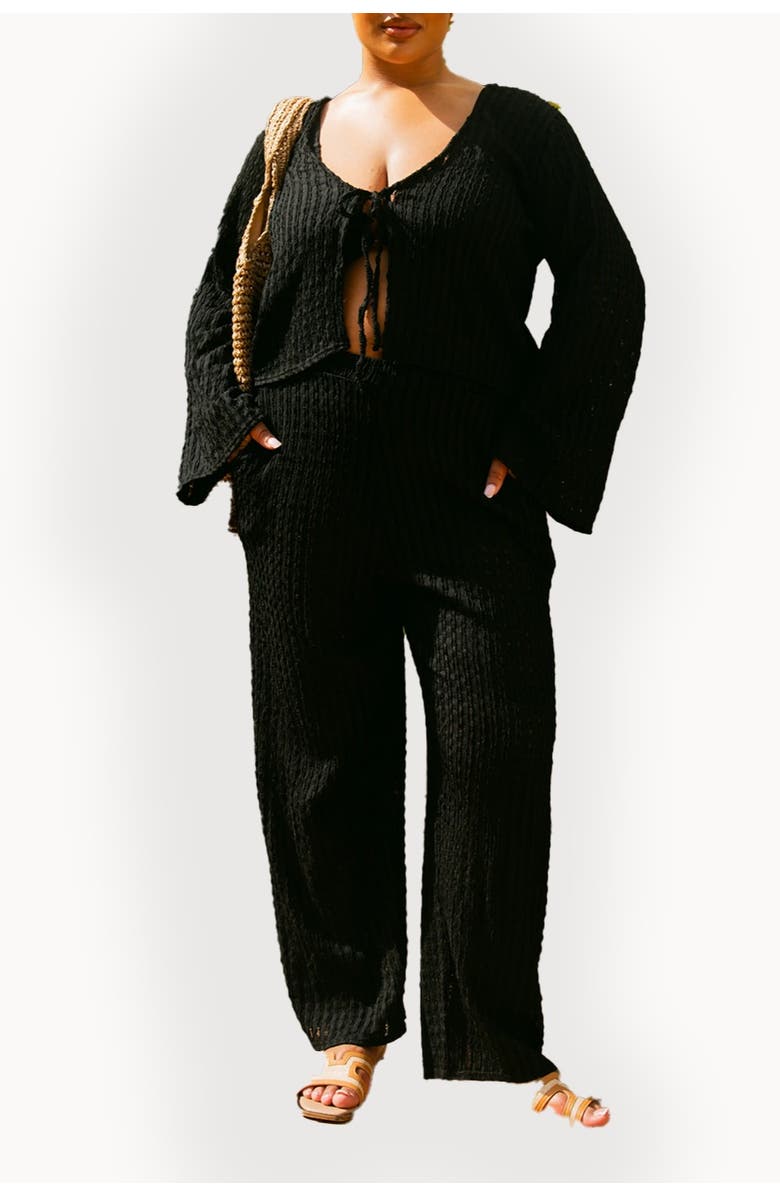 FASHION-SZN CURVE Curve Crochet Tie Front Resort Top, Alternate, color, Black