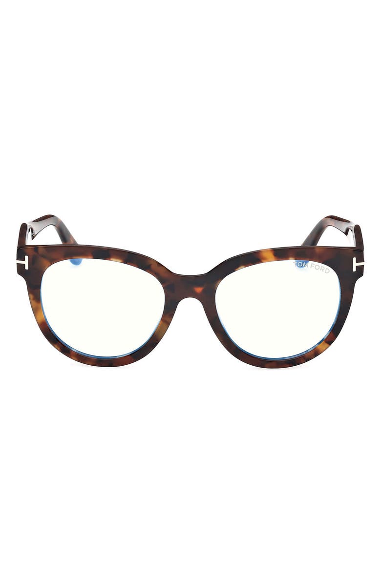 TOM FORD 52mm Butterfly Blue Light Blocking Glasses, Main, color, Havana