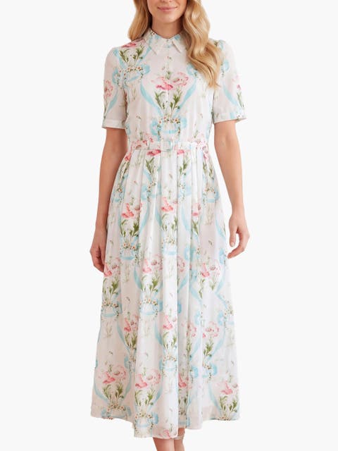 Floral Ribbon Cotton Short Sleeve Dress