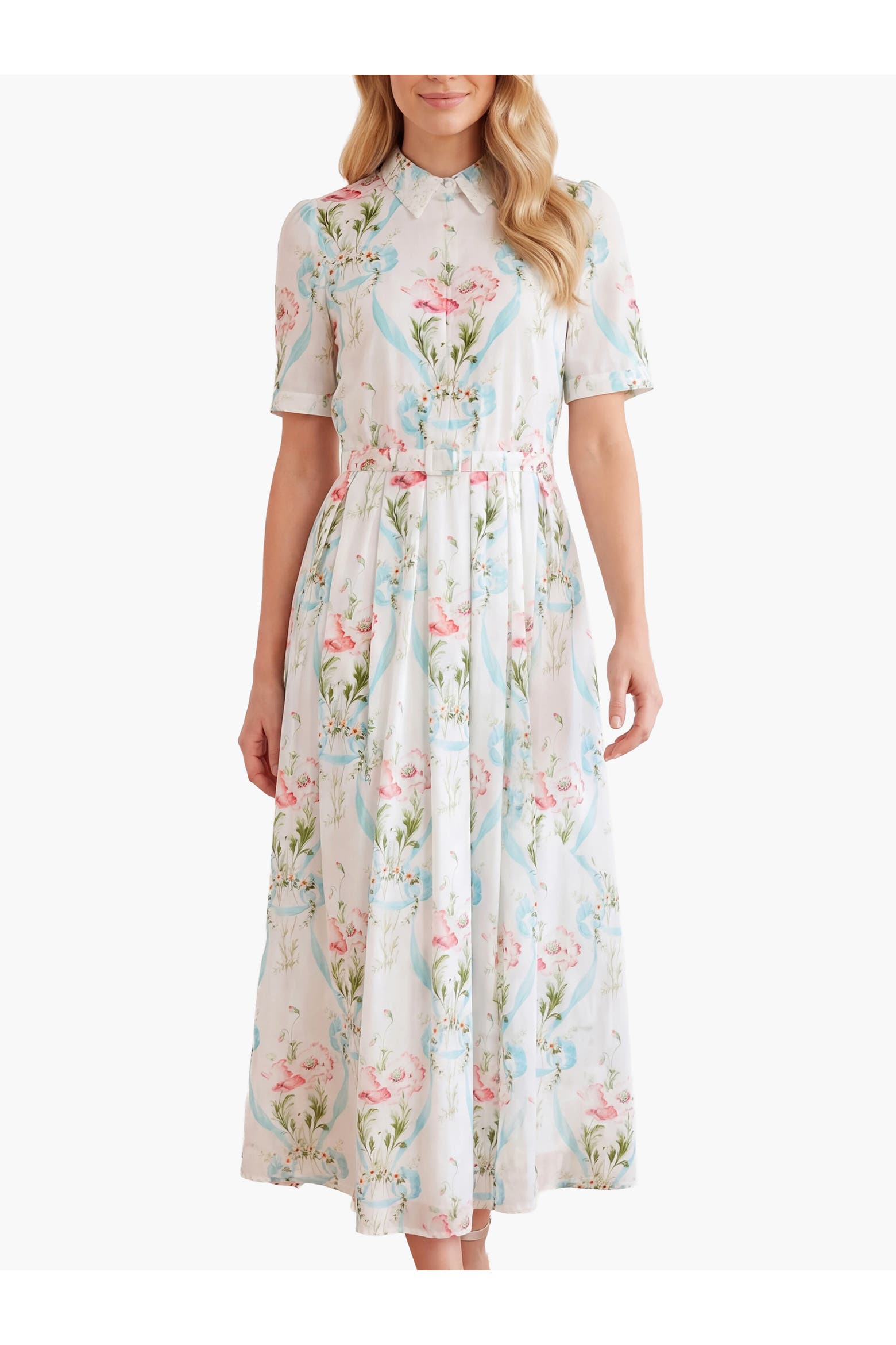 Short Syringes Needle & Thread Floral Ribbon Cotton Short Sleeve Dress (Women) | Nordstrom