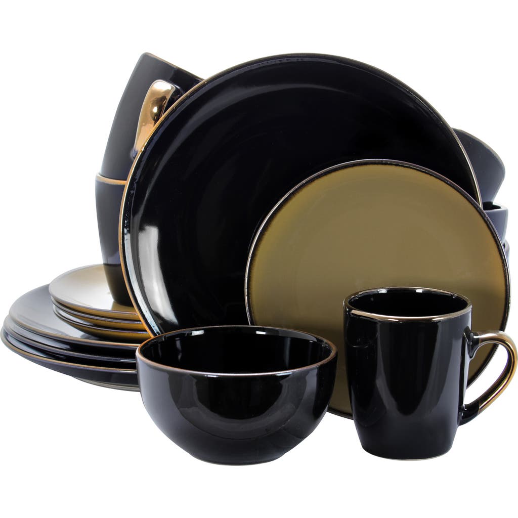 Elama Cambridge Grand 16-pc. Stoneware Dinnerware Set In Black