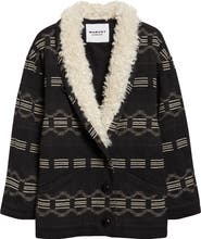Isabel Marant Étoile Qaya Stripe Coat with Faux Fur Trim
