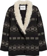 Isabel Marant Étoile Qaya Stripe Coat with Faux Fur Trim
