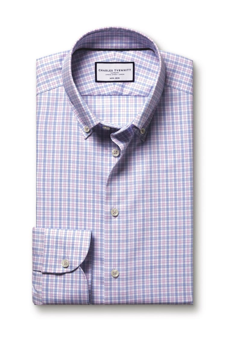 Check Non-Iron Button-Down Oxford Slim Fit Shirt Single Cuff, Alternate, color, Lilac Purple