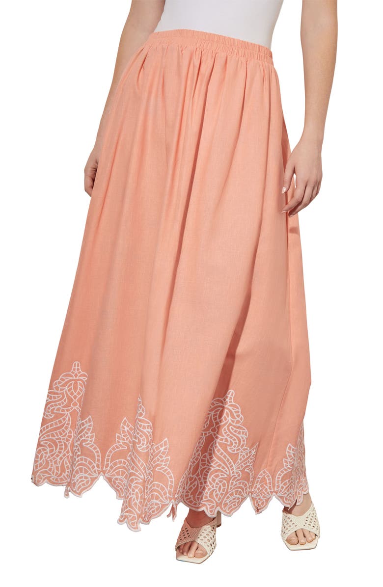 Ming Wang Embroidered Maxi Skirt, Main, color, Coral Sand/ White