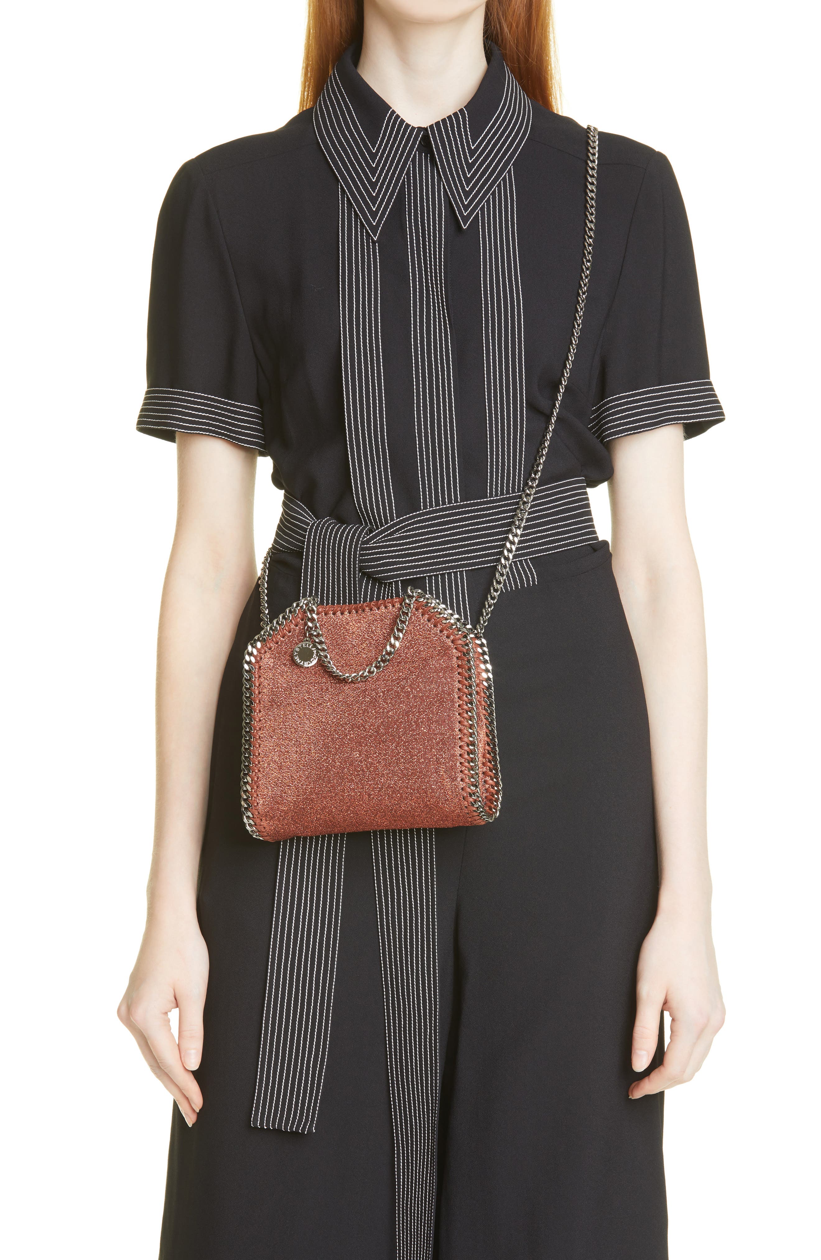 Stella McCartney Tiny Falabella Metallic Crossbody Bag, Alternate, color, 