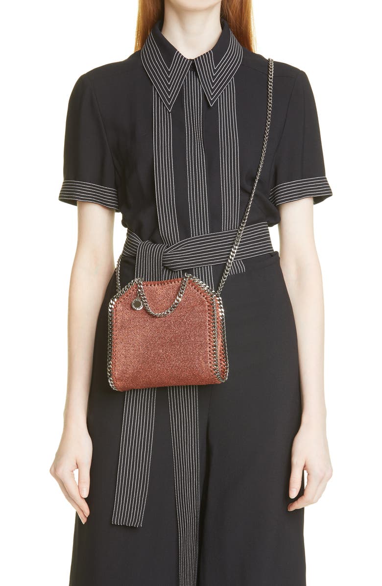 Stella McCartney Tiny Falabella Metallic Crossbody Bag, Alternate, color,
