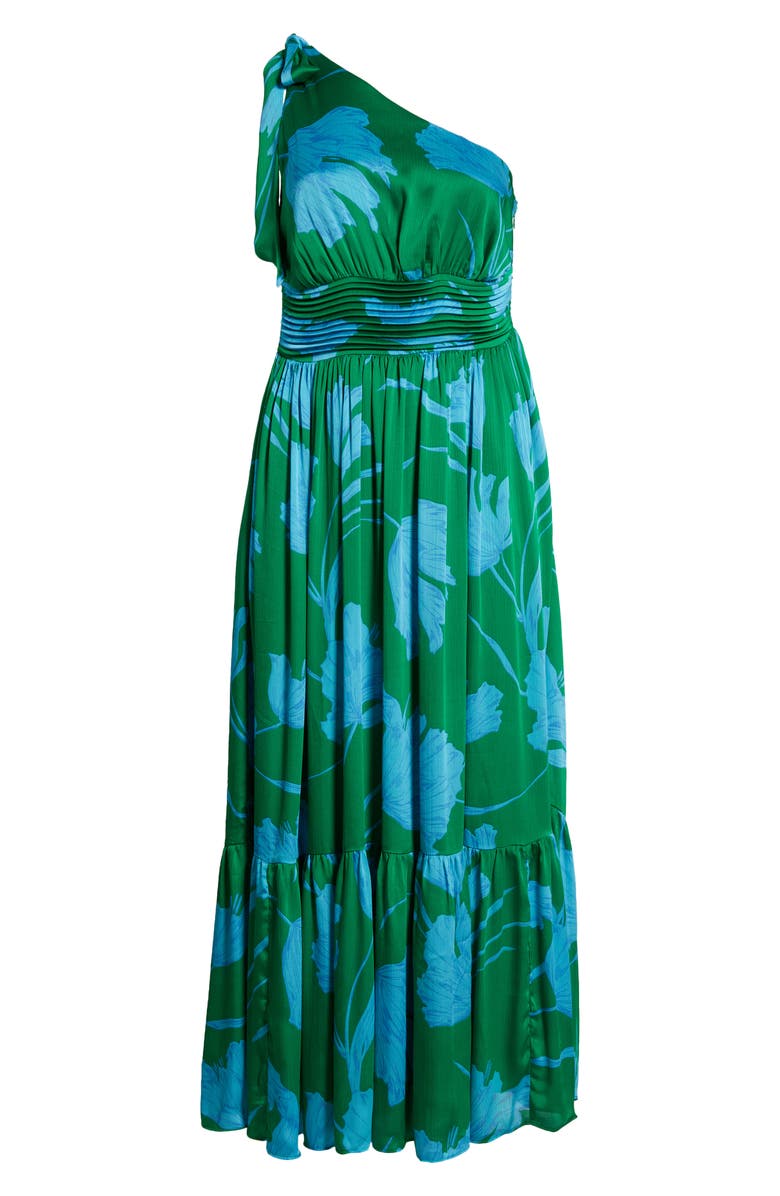 SUGARLIPS Sea Moss Floral Bayou One-Shoulder Satin Maxi Dress, Alternate, color, Green/ Blue/ Multi