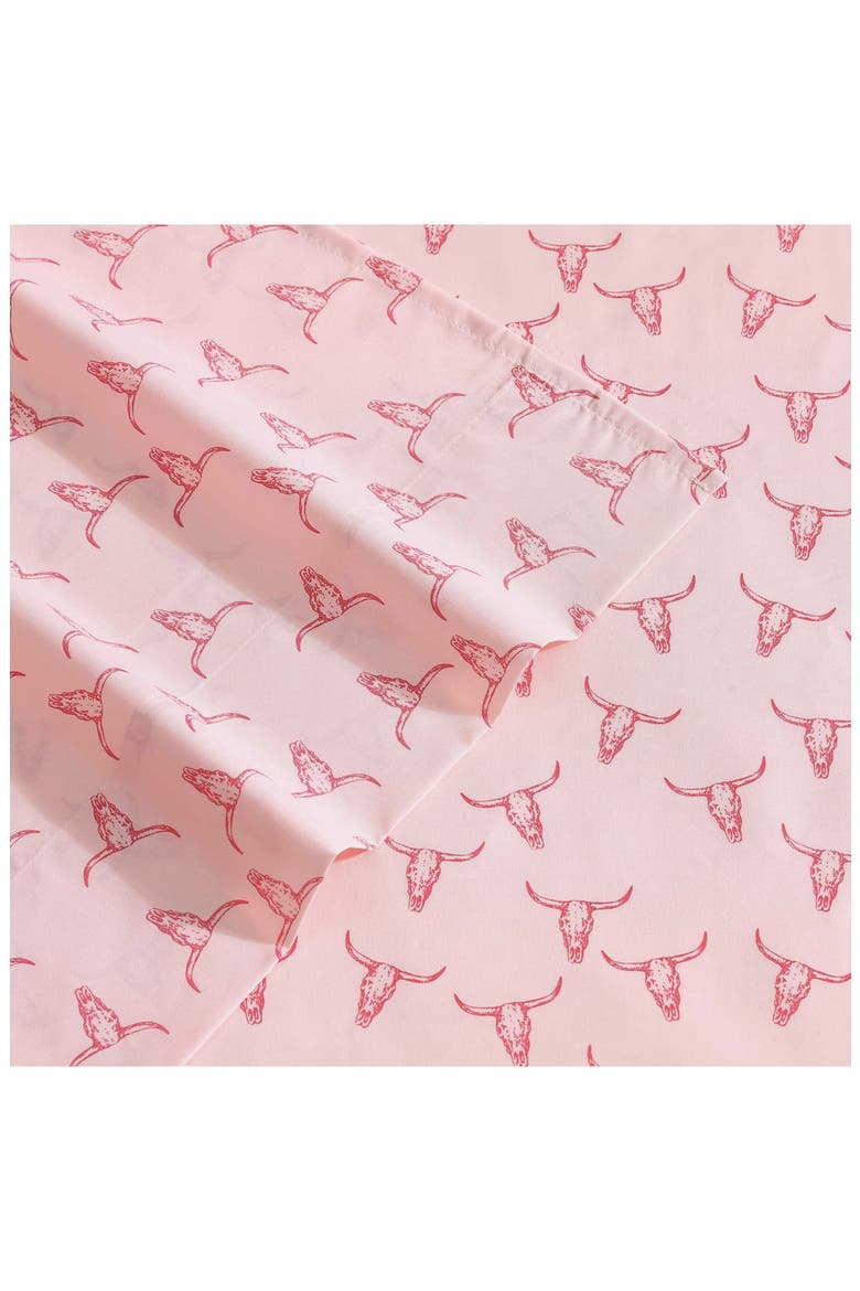 Steer Skull Print Microfiber Sheet Set, Alternate, color, LIGHT PINK