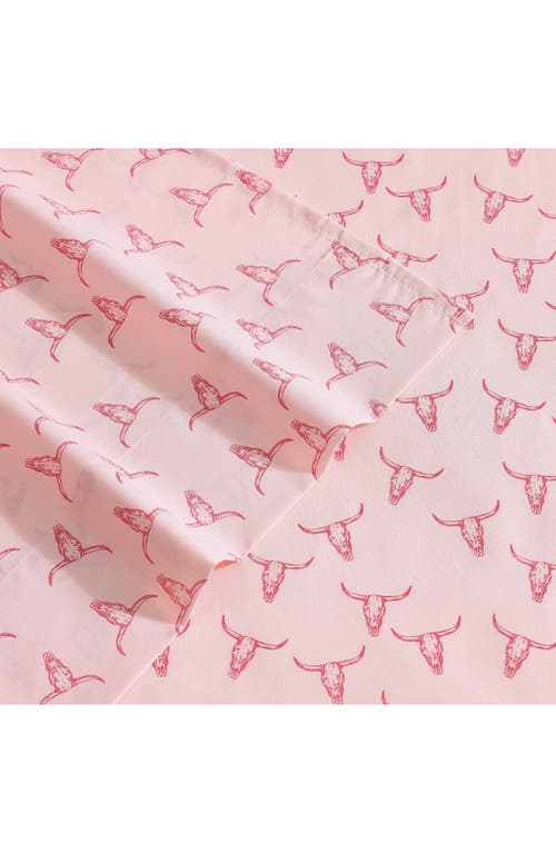 Wrangler Steer Skull Print Microfiber Sheet Set In Pink