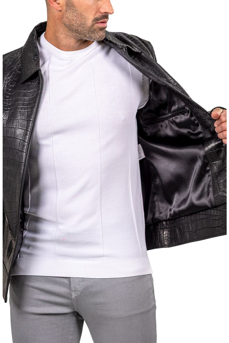 Marthyr Croc Embossed Leather Jacket, Alternate, color, BLACK