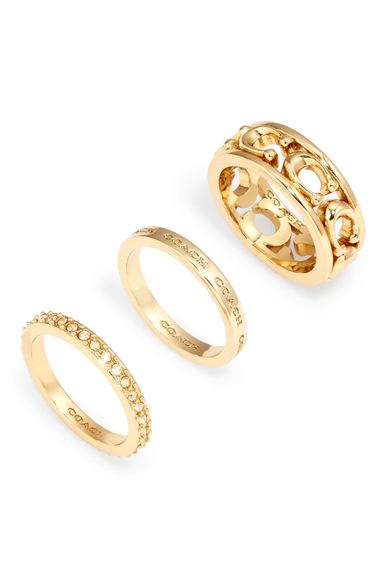 Set of 3 Stackable Rings, Main, color, GOLD