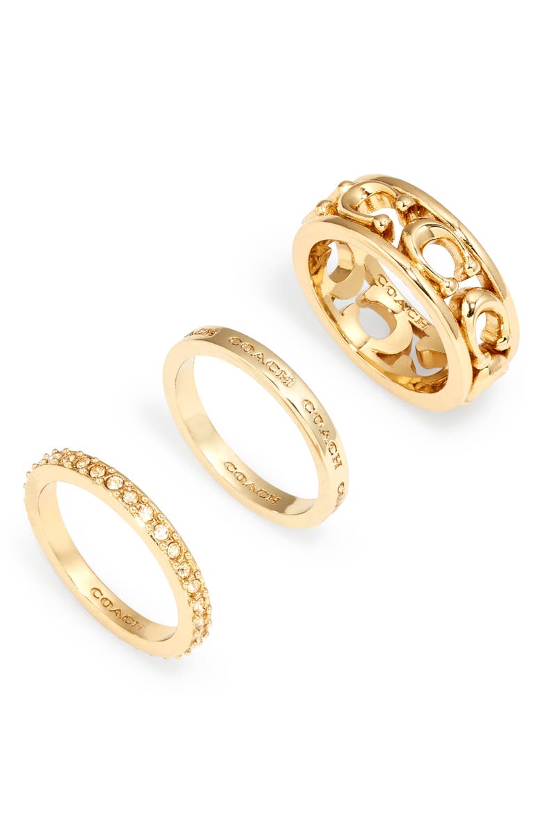 COACH Set of 3 Stackable Rings, Main, color, Gold