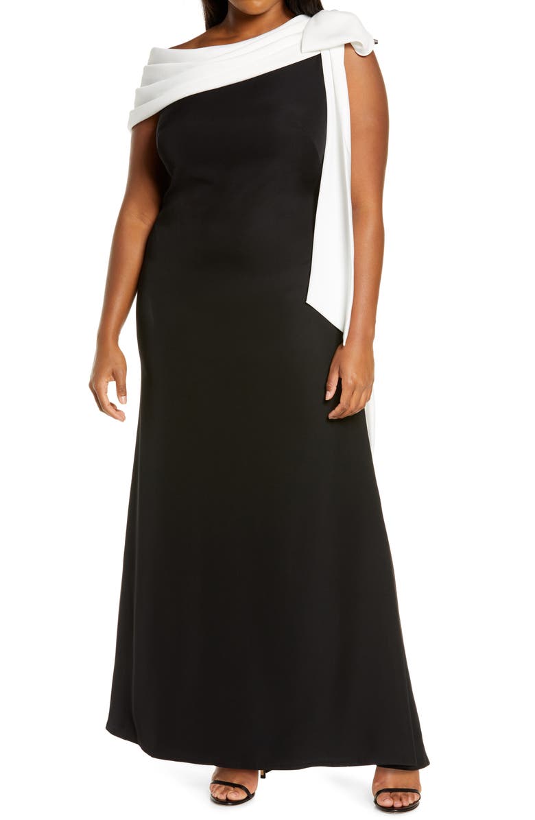 Tadashi Shoji One-Shoulder Bow Detail Crepe Gown, Main, color,