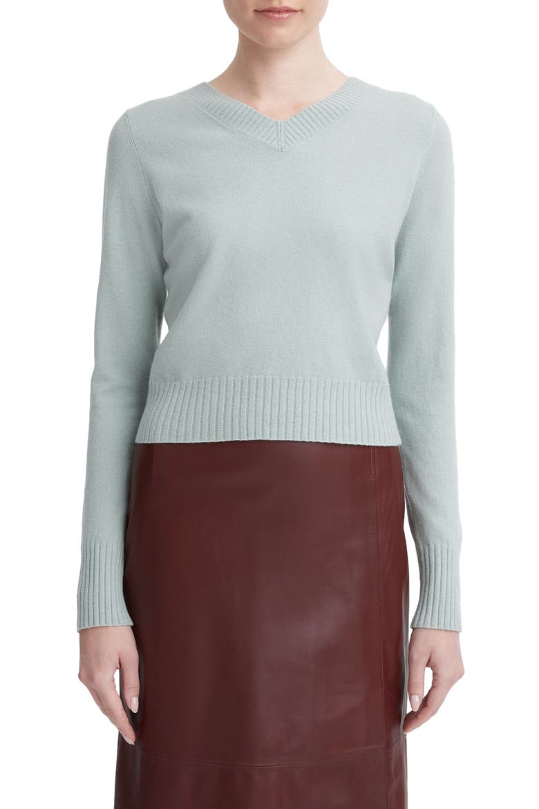 V-Neck Wool & Cashmere Crop Sweater, Main, color, SEA MIST