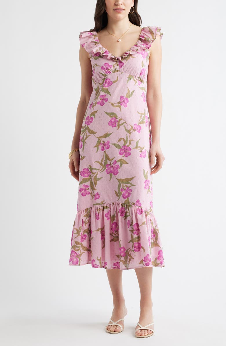 Chelsea28 Ruffle Sleeve Tiered Midi Dress, Main, color, Pink Poppy Play