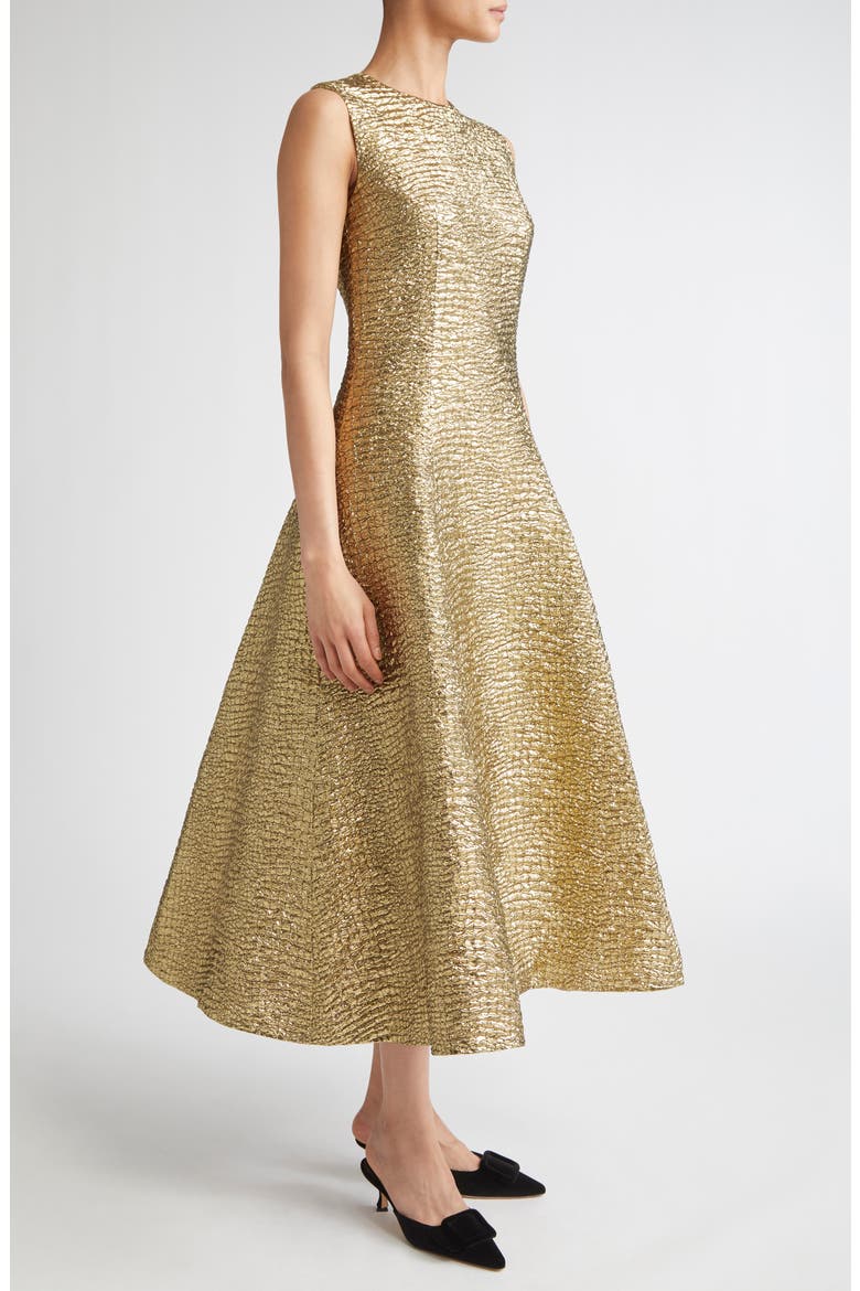 Mara Metallic Seersucker Fit & Flare Gown, Alternate, color, GOLD