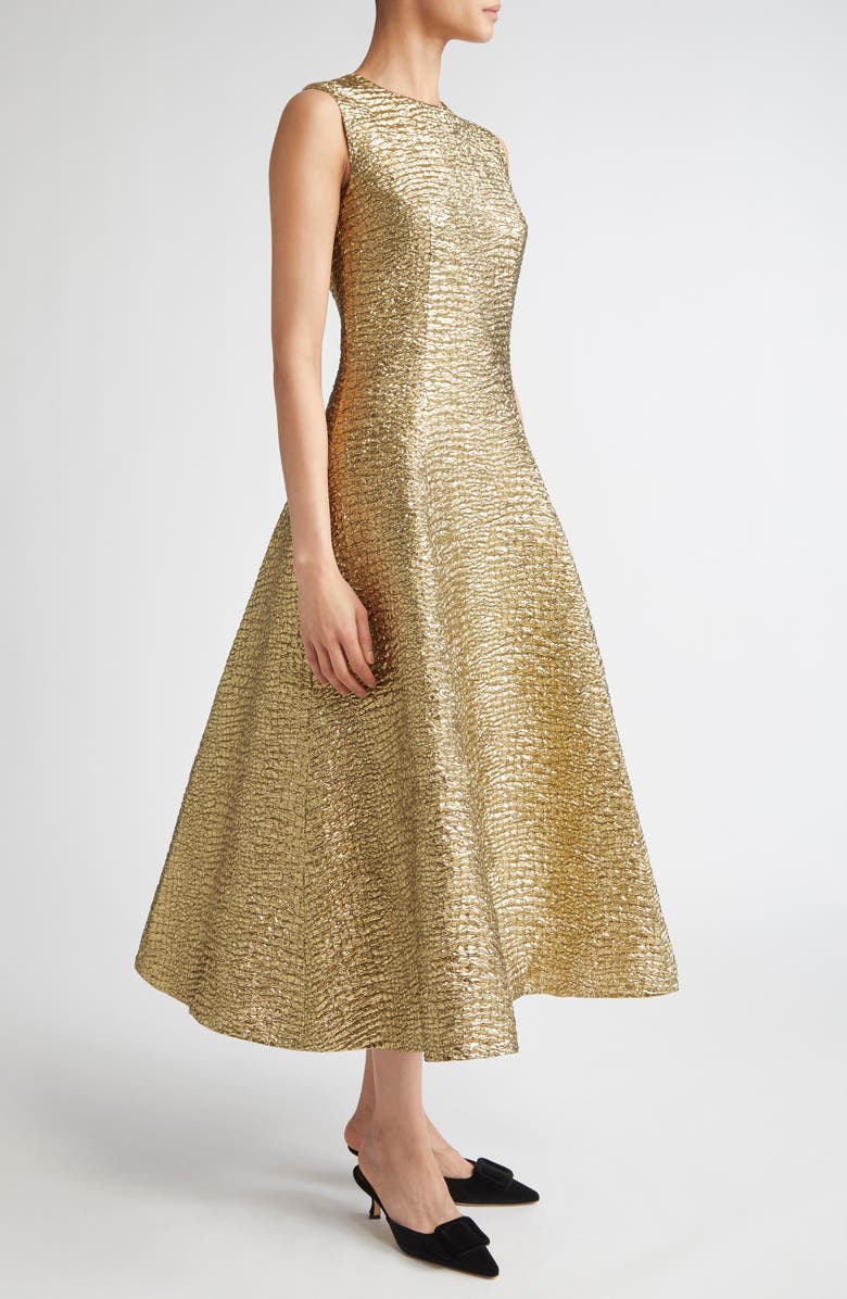 Emilia Wickstead Mara Metallic Seersucker Fit & Flare Gown, Alternate, color, Gold