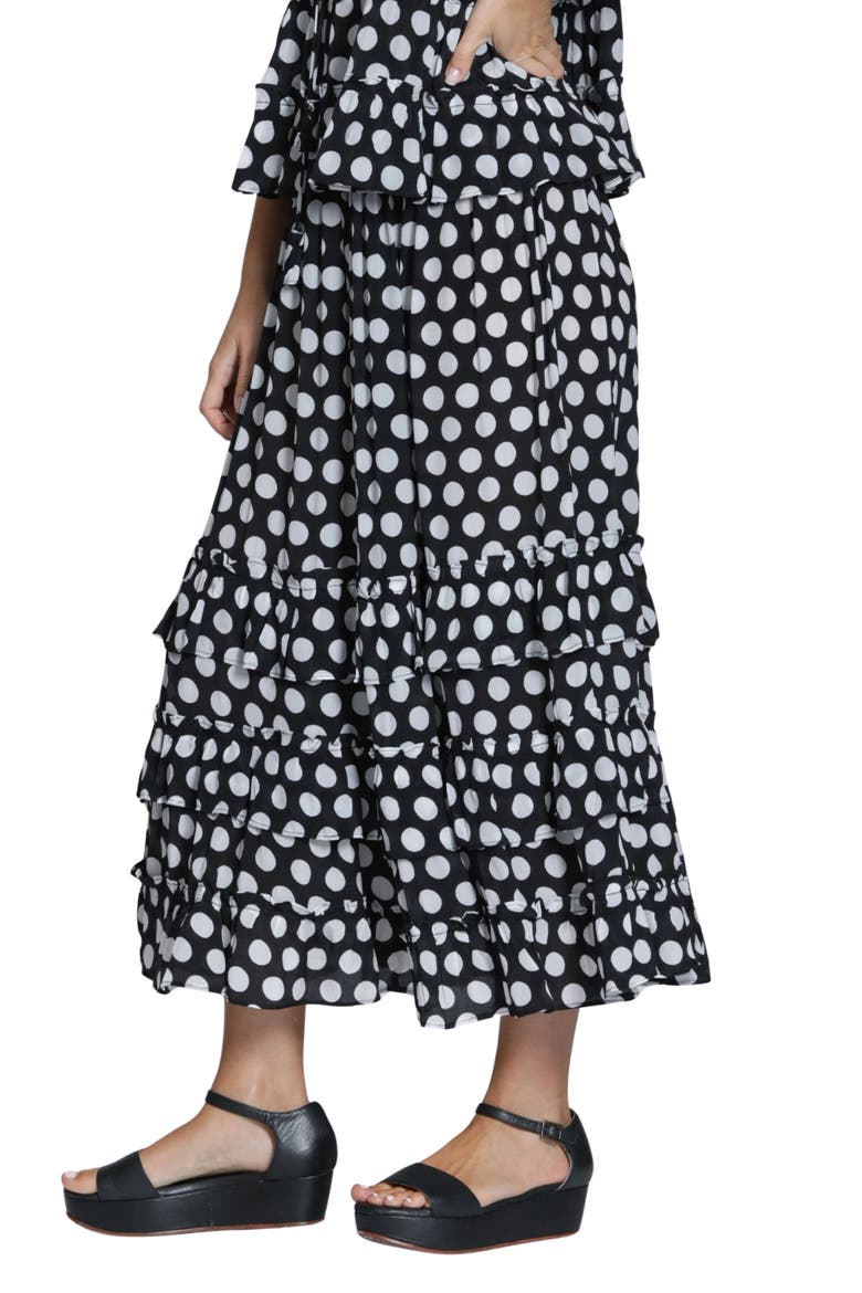 Tiered Pull-On Midi Skirt, Alternate, color, BLACKWHITE