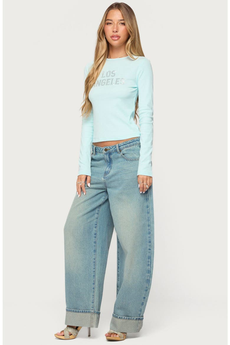 LA Cutie Rhinestone Long Sleeve T-Shirt, Alternate, color, LIGHT-BLUE