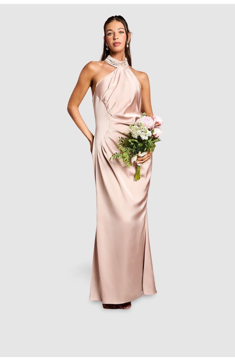 Coast Satin Asymmetric Neck Maxi Dress, Main, color, Mocha
