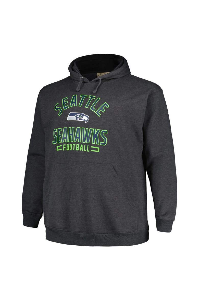 Men's Fanatics Branded Heather Charcoal Seattle Seahawks Big & Tall Pullover Hoodie, Alternate, color, Heather Charcoal