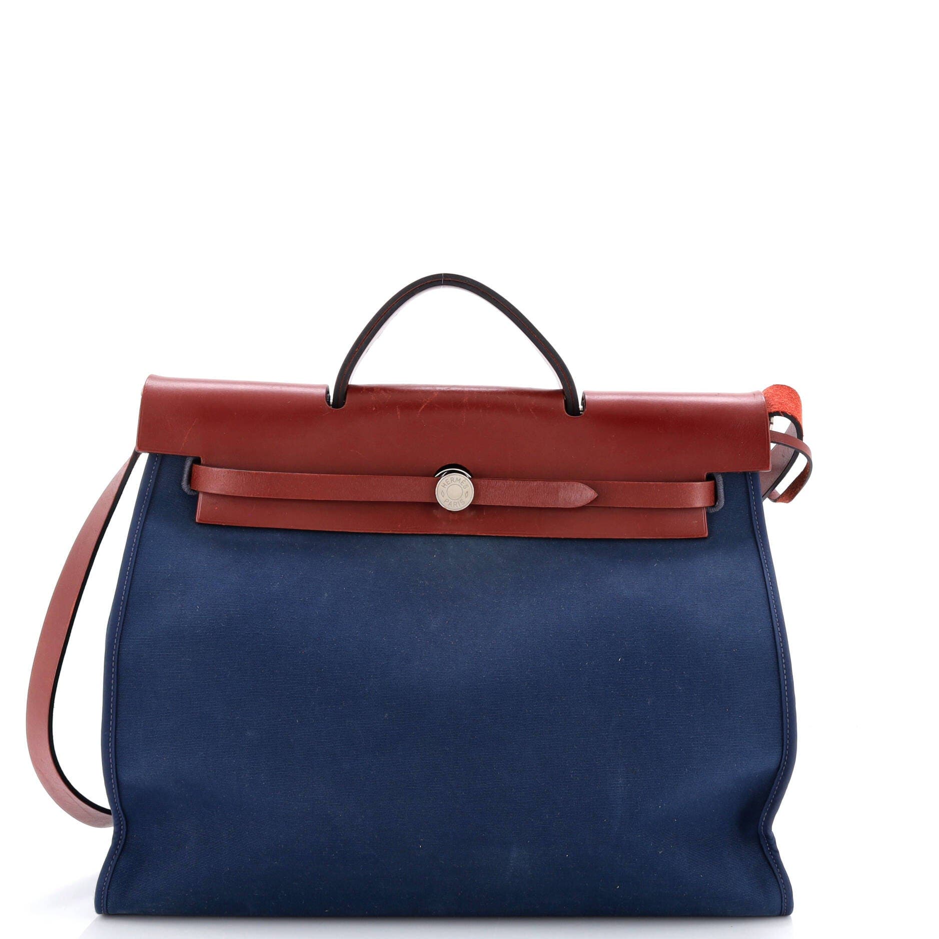 Pre-Owned Hermes Herbag Zip Leather and Toile 39, Main, color, 