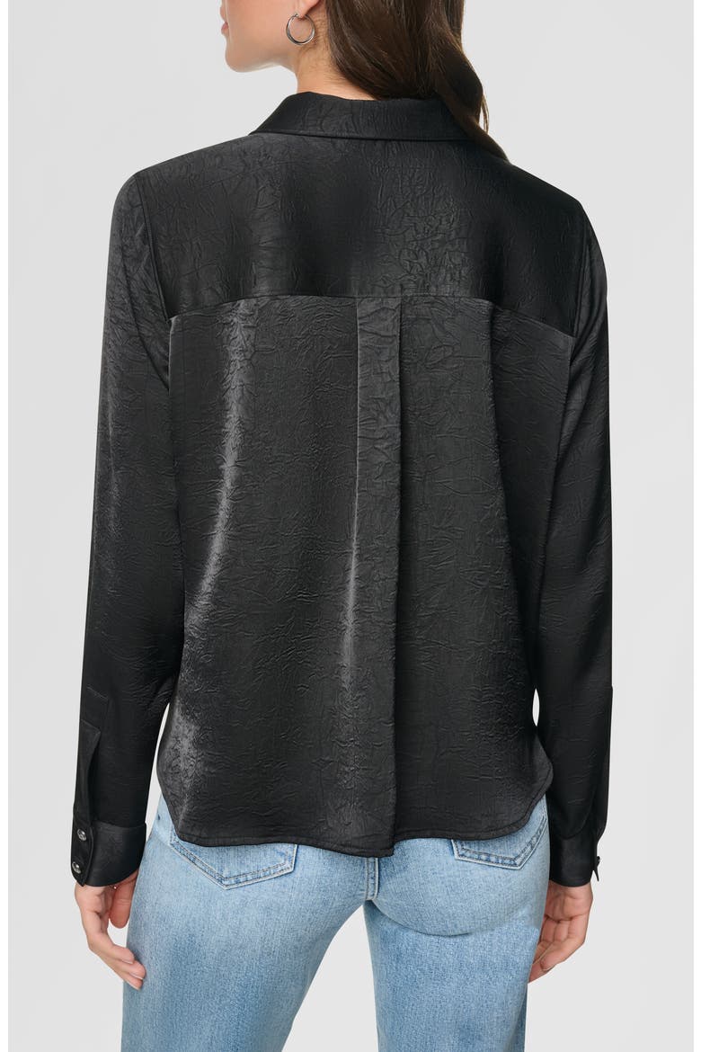 Twist Front Crinkle Satin Shirt, Alternate, color, BLACK