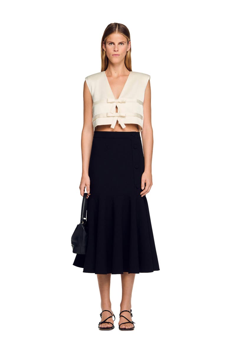 SANDRO Long flared ruffled skirt, Alternate, color, Black