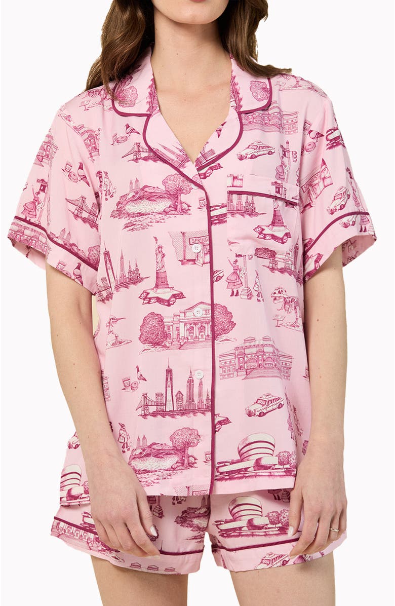 Katie Kime New York Toile Shorts Set, Alternate, color, Pink