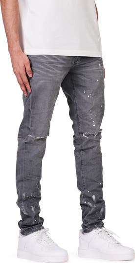 Painted Ripped Knee Slit Skinny Jeans