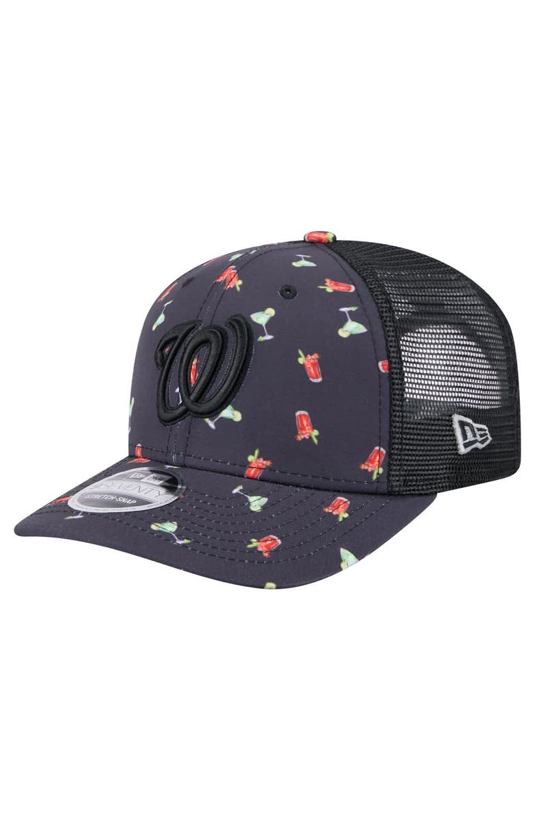 New Era Men's New Era Black Washington Nationals Adventure Drinks Pattern 9SEVENTY Stretch-Snap Hat, Main, color, Navy