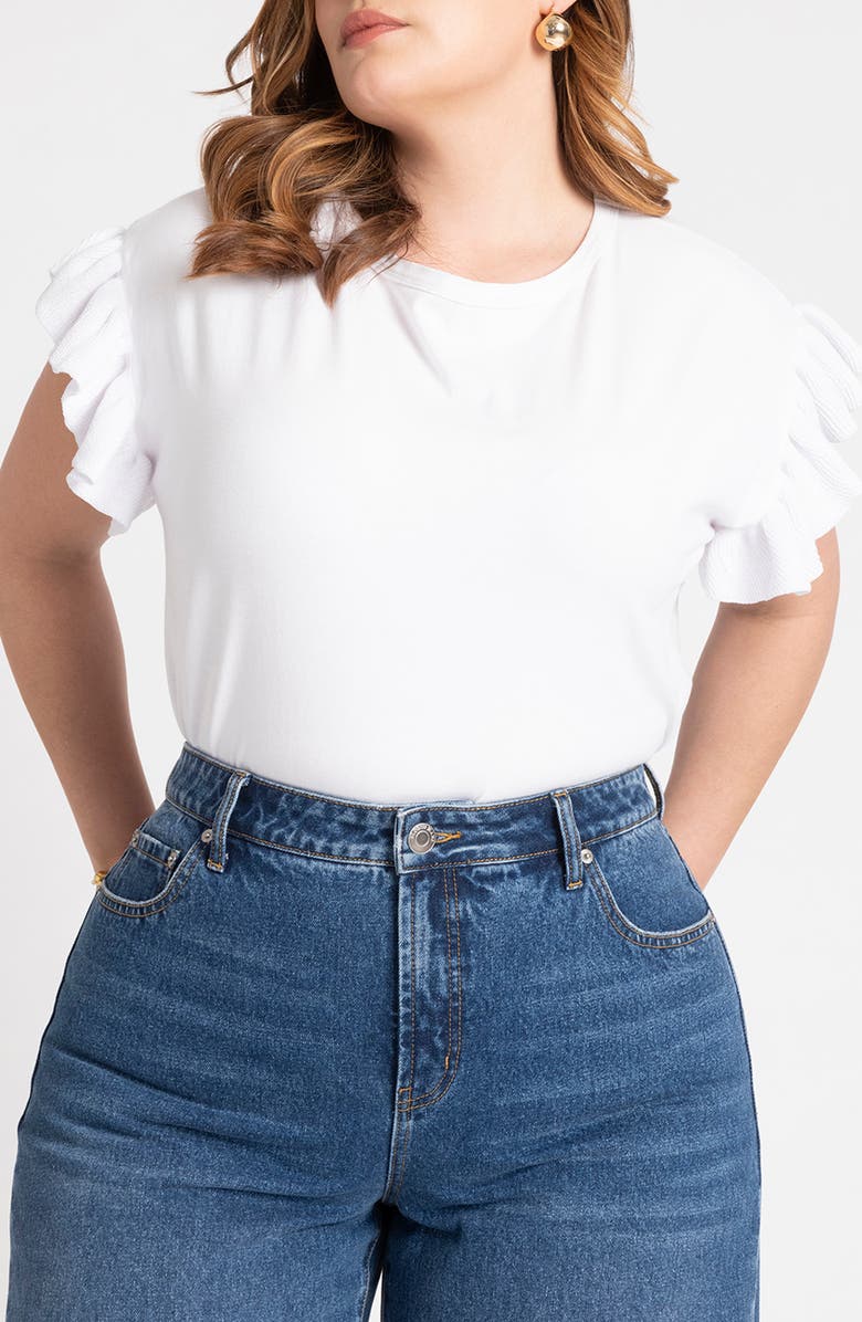 ELOQUII Ruffle Sleeve T-Shirt, Main, color, 