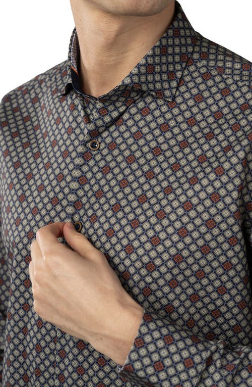 Luchiano Visconti Leo Royal Blue With Mint Green And Orange Floral Jacquard Shirt In Gray