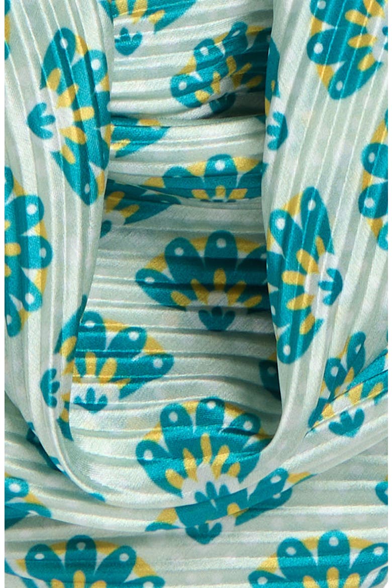 Pleated Satin Scarf, Alternate, color, GREEN ABSTRACT FAN