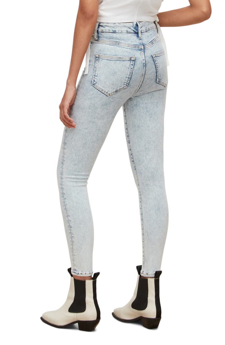 AllSaints Dax High Waist Ankle Skinny Jeans, Alternate, color, Snow Indigo