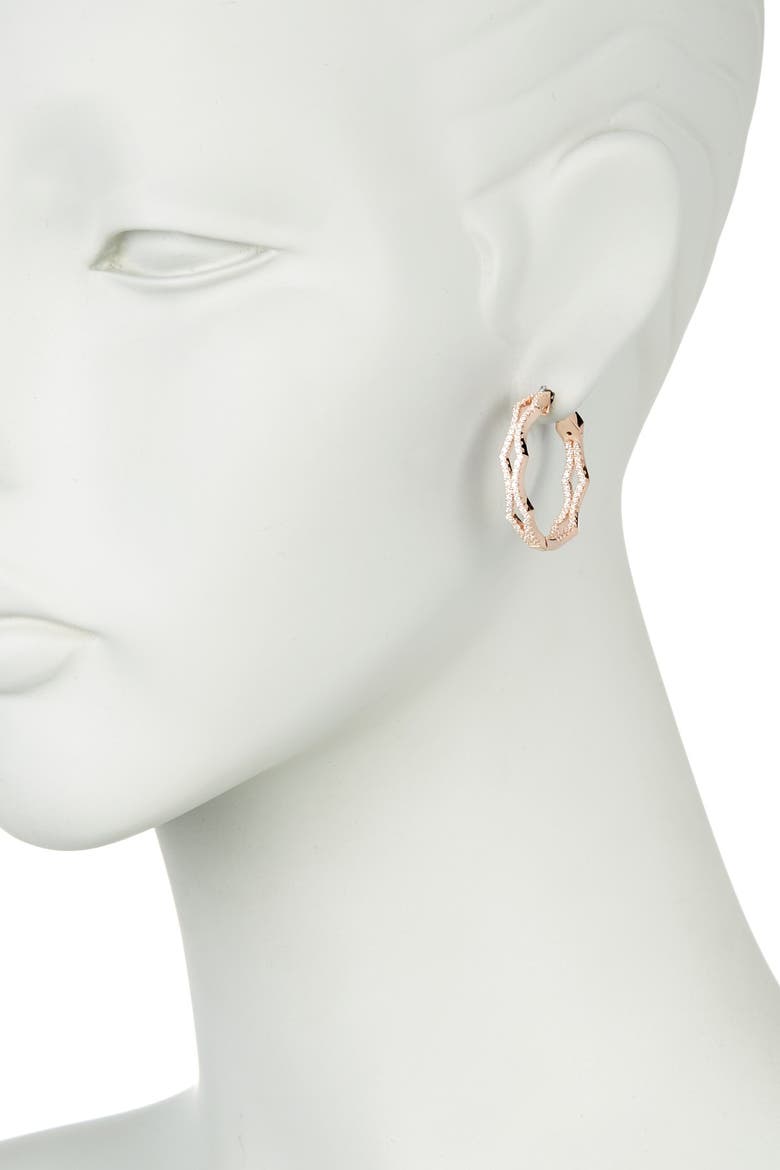 Pavé Cubic Zirconia Hoop Earrings, Alternate, color, ROSE