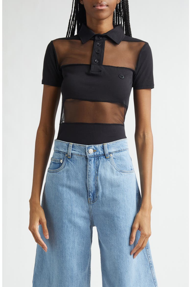 Stripe Sheer Polo, Main, color, BLACK BLACK